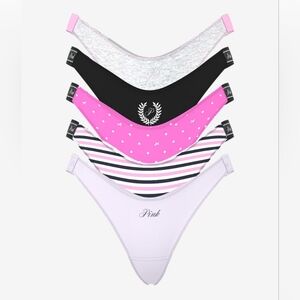 PINK Victoria's Secret Logo High Leg Thong Panty 5 Pack.